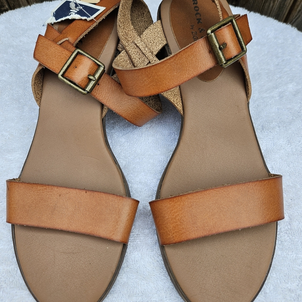 Rock & Candy Elegant Tan Sandals Block Heel Size 7 - Picture 8 of 16